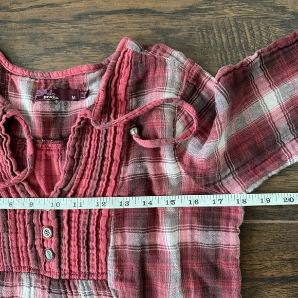 Prana Womens Red Plaid Pull Over Blouse Francine Long Sleeve - Picture 6 of 7